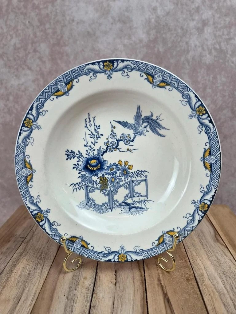 Assiette creuse Terre de Fer Creil Montereau Kyoto, polychrome